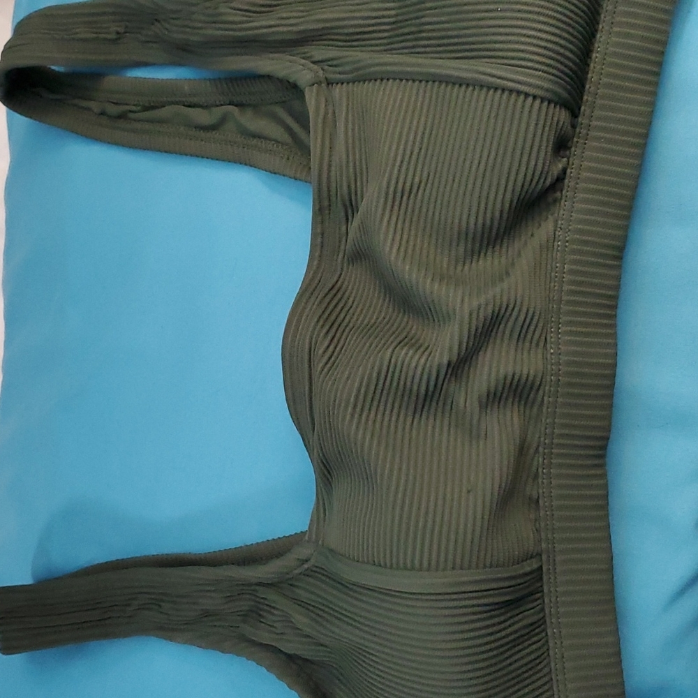 KONA SOL DARK GREEN RIBBED SWIM TOP